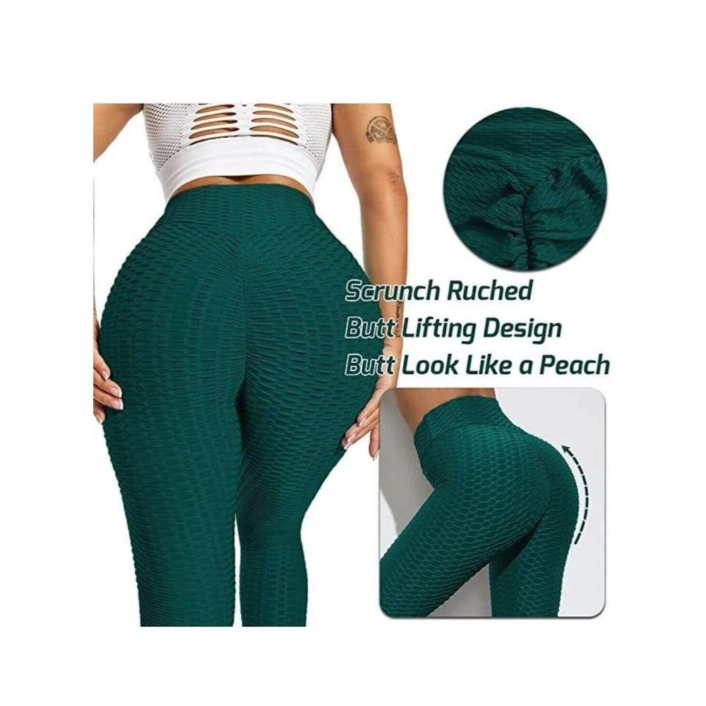 Yidarton Leggings Yoga Womens Green waffle bubble bum  Size Large high rise